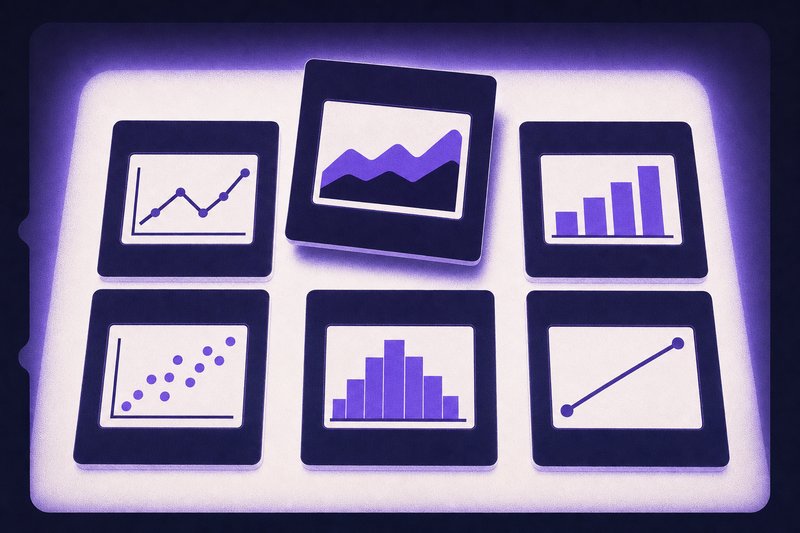 Six mounted slides on a lightbox, each showing a different chart shape, one slide lifted above the rest
